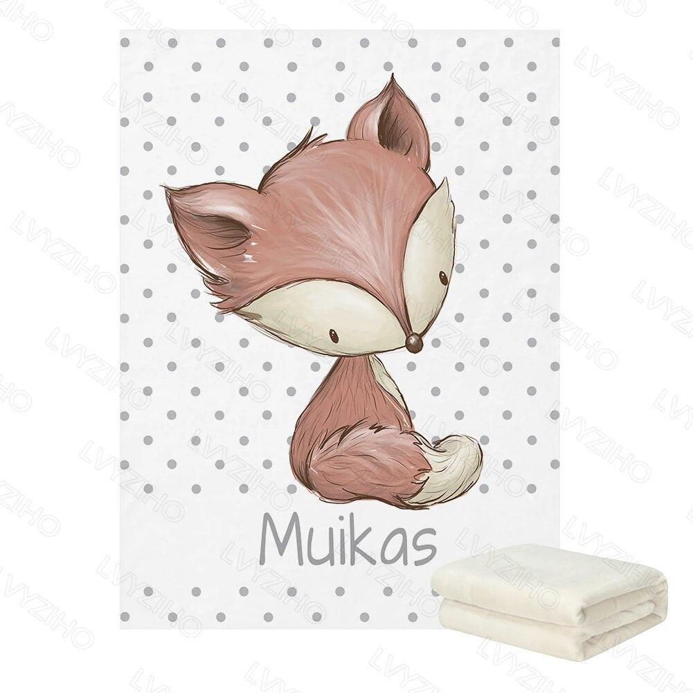 Woodland Animal Blanket – Personalized Forest Baby Name Throw-Children Cloth Shop