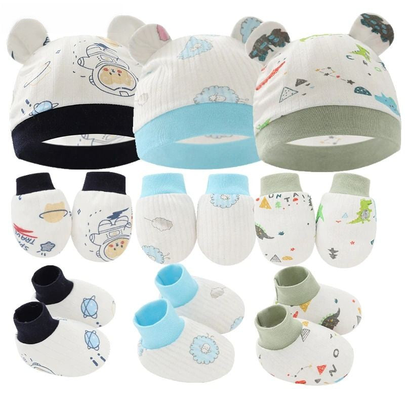 New Born Baby 3 Pcs Hat, Gloves And Foot Cover Set-Children Cloth Shop