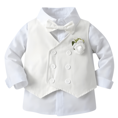 Three Piece Suit Set With Long Sleeve Shirt Vest And Trousers