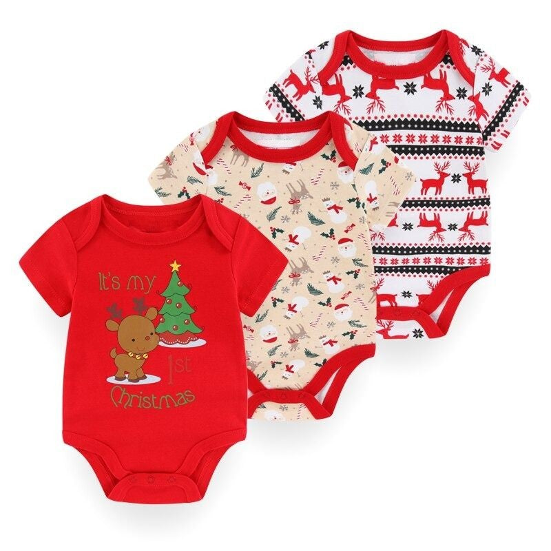 Cotton Romper 3Pcs Short Sleeve Baby Bodysuit Set-Children Cloth Shop