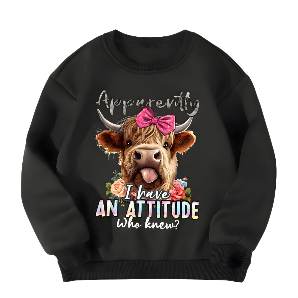 Cozy Fleece Lined Girls Sweatshirt Attitude Print Pullover