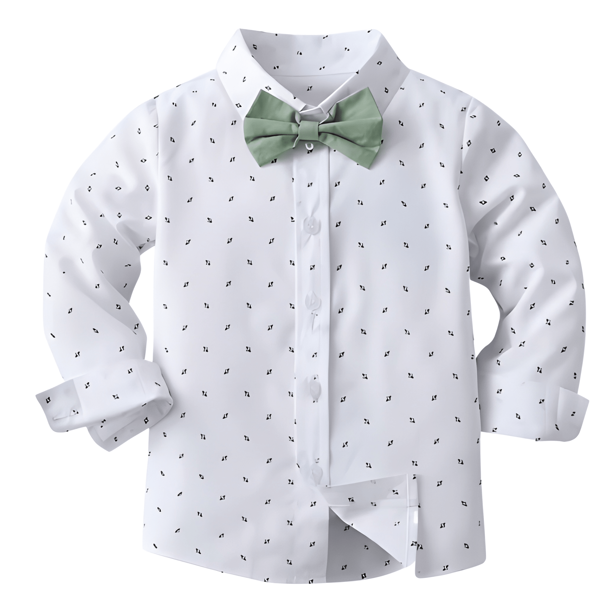 Long Sleeve Random Print Shirt With Bow And Trousers For Special Events