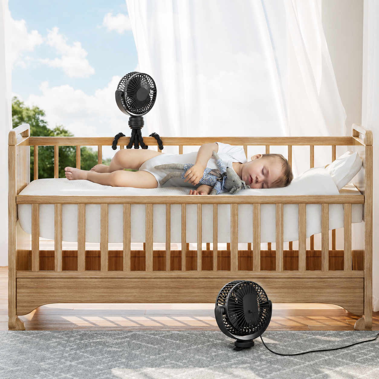 Portable Clip On Stroller Fan With Flexible Tripod For Travel