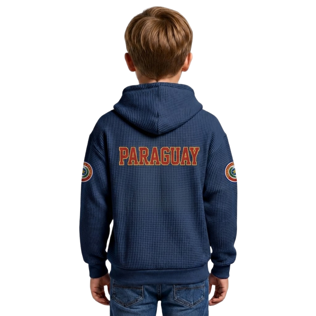 FIFA 2026 Paraguay Printed Waffle Quarter Zip Football Fan Hoodie For Kids