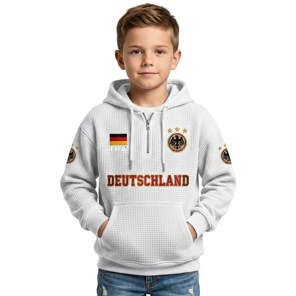 FIFA 2026 Germany Printed Waffle Quarter Zip Football Fan Hoodie For Kids