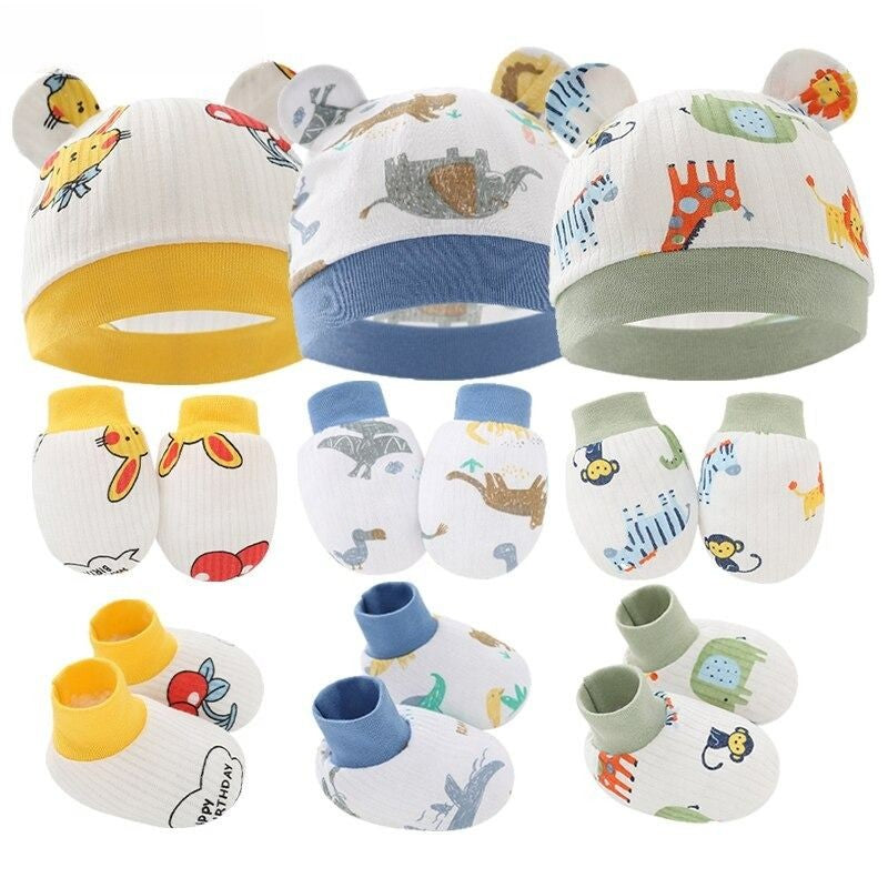 New Born Baby 3 Pcs Hat, Gloves And Foot Cover Set-Children Cloth Shop