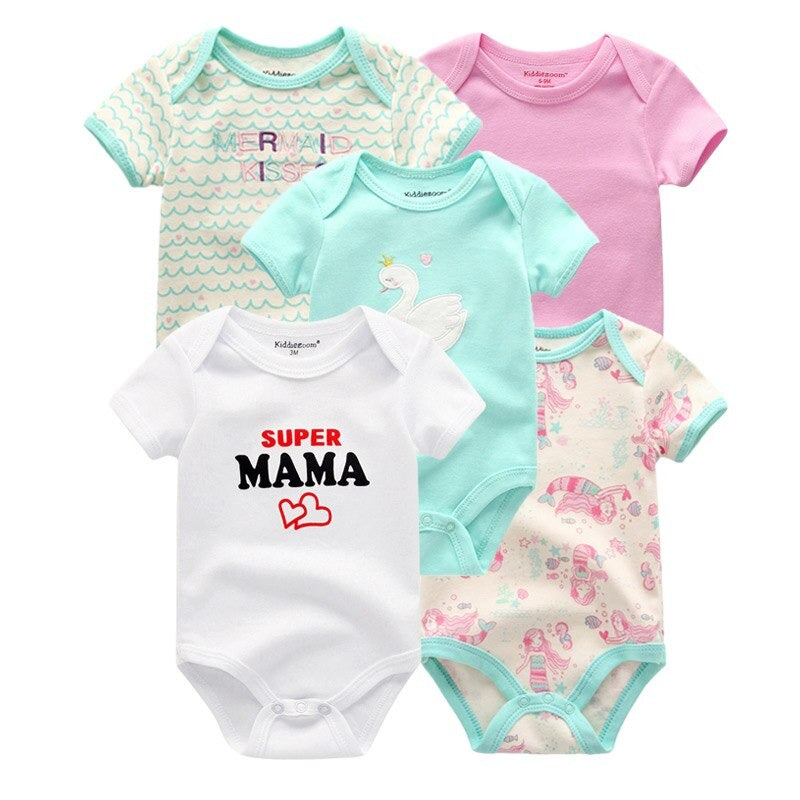 5Pcs Multicolor Unicorn Girls Bodysuit Sets-Children Cloth Shop