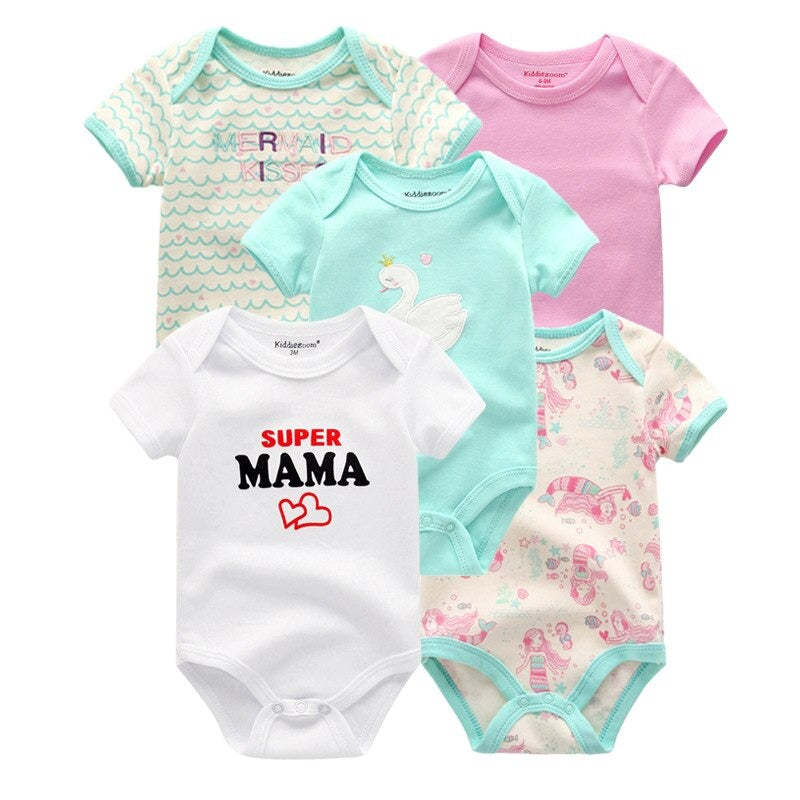 5Pcs Multicolor Unicorn Girls Bodysuit Sets-Children Cloth Shop