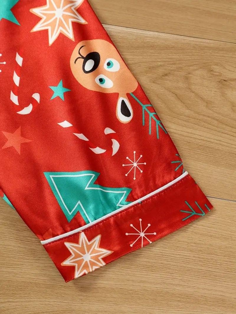   cozy christmas reindeer pajama set flame resistant long sleeve pants loungewear with button detail red 6