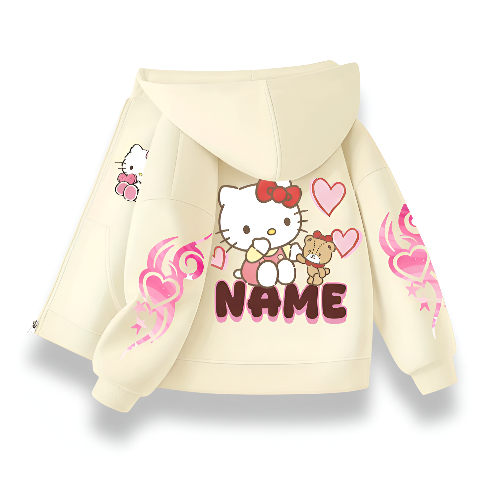 Hello Kitty Themed Hoodie With Zip Up Details For Girls