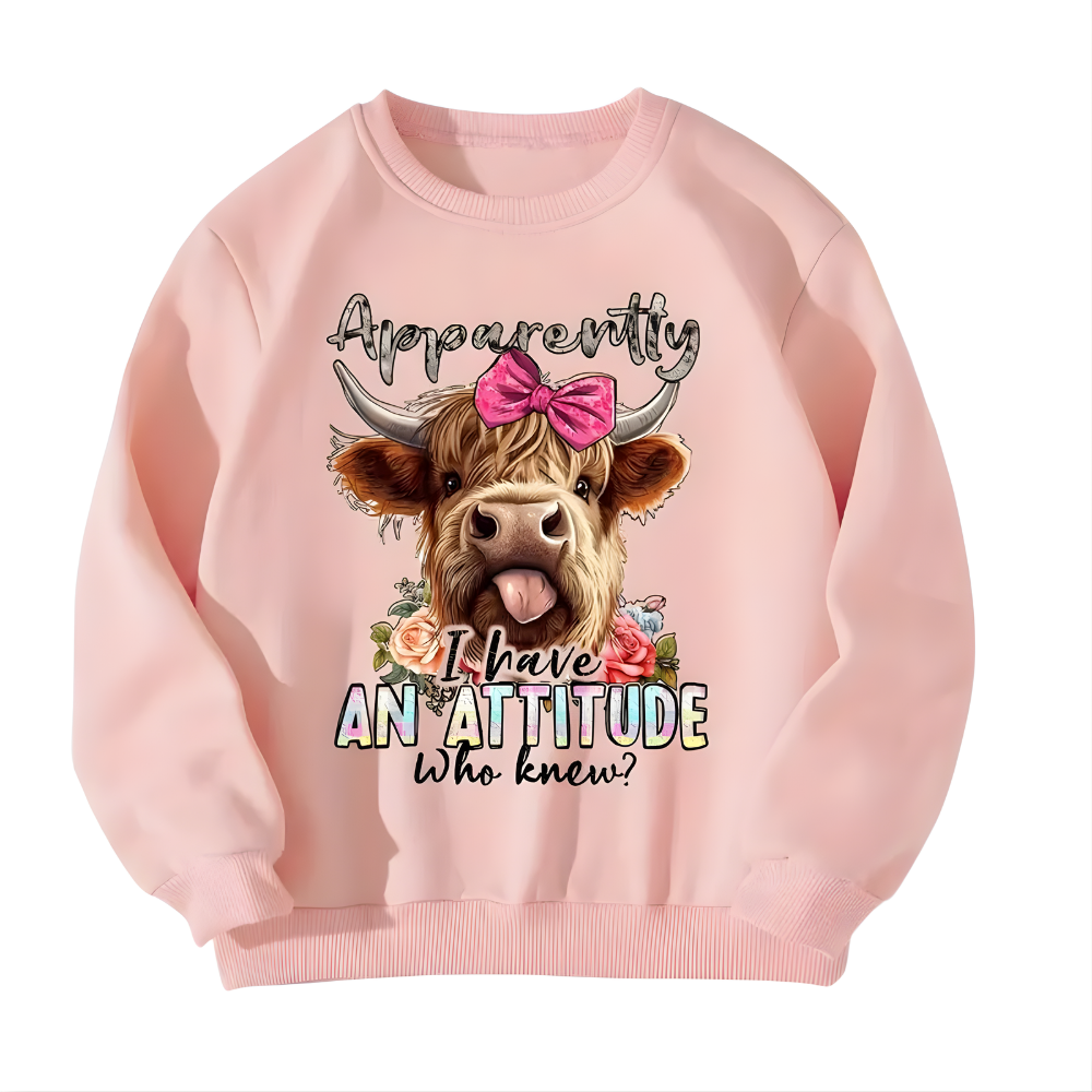 Cozy Fleece Lined Girls Sweatshirt Attitude Print Pullover