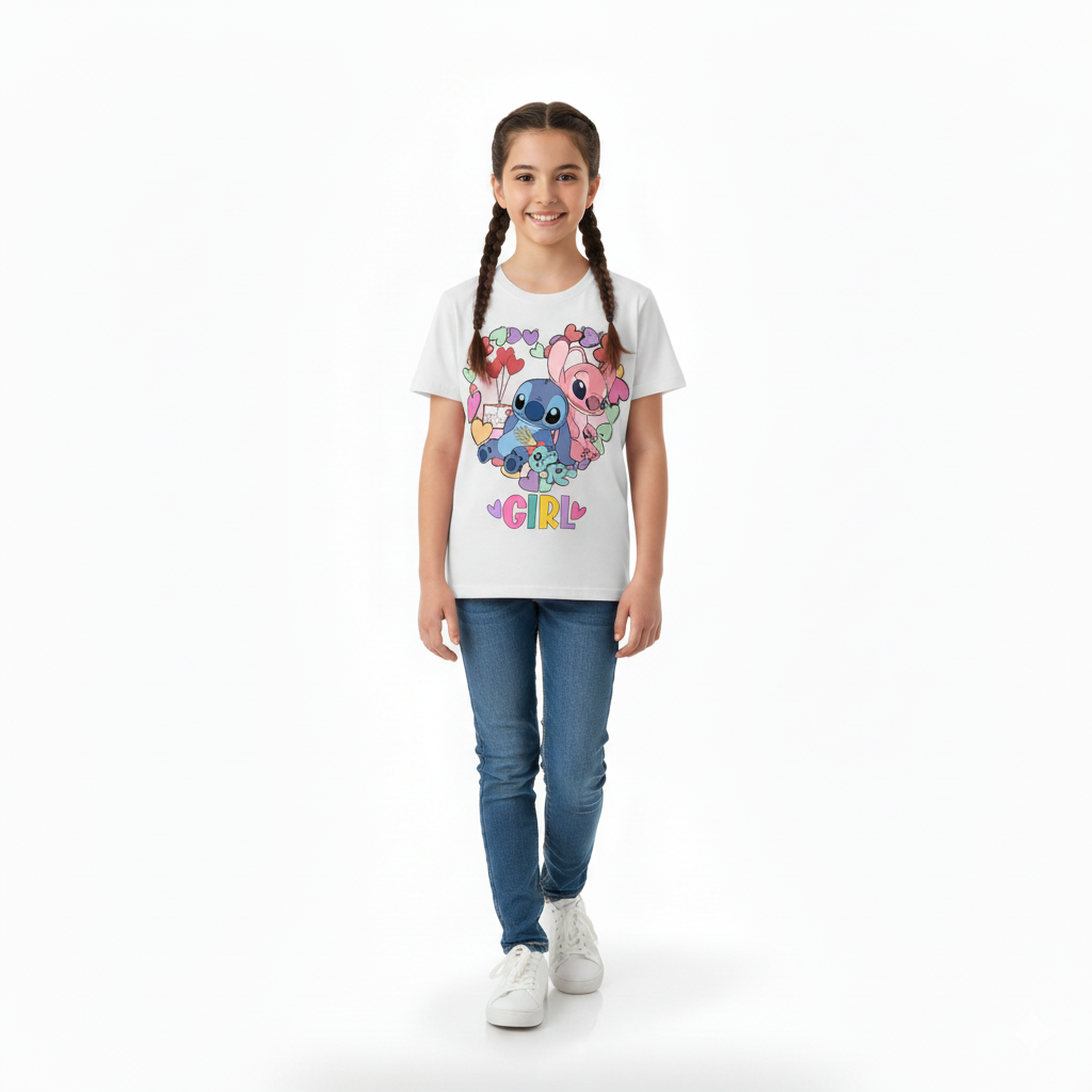 Stitch Angel Cartoon Colorful Print Kids Shirt