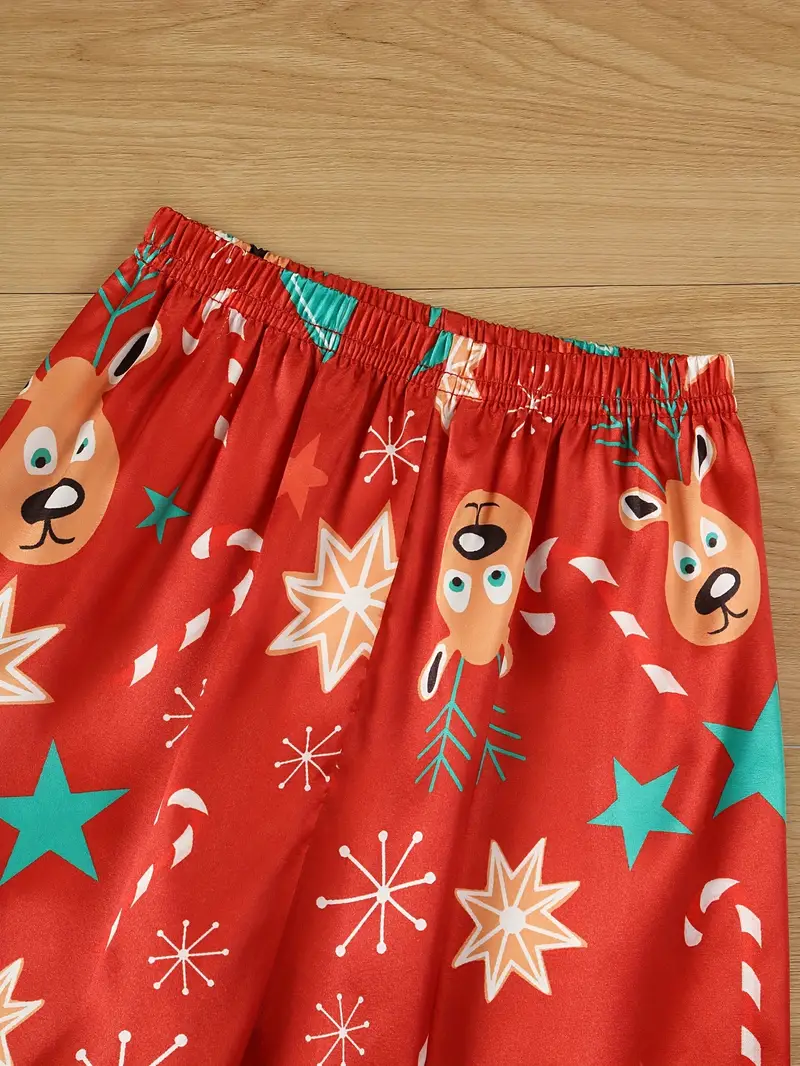   cozy christmas reindeer pajama set flame resistant long sleeve pants loungewear with button detail red 5
