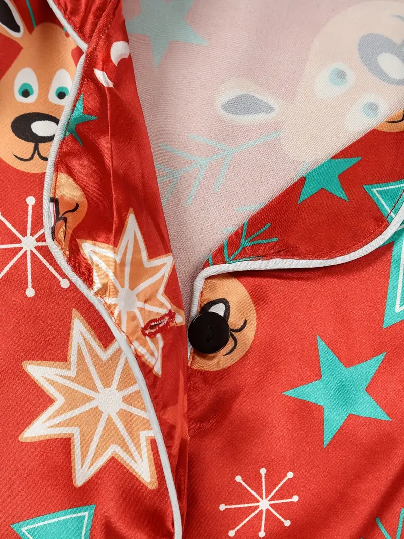   cozy christmas reindeer pajama set flame resistant long sleeve pants loungewear with button detail red 3