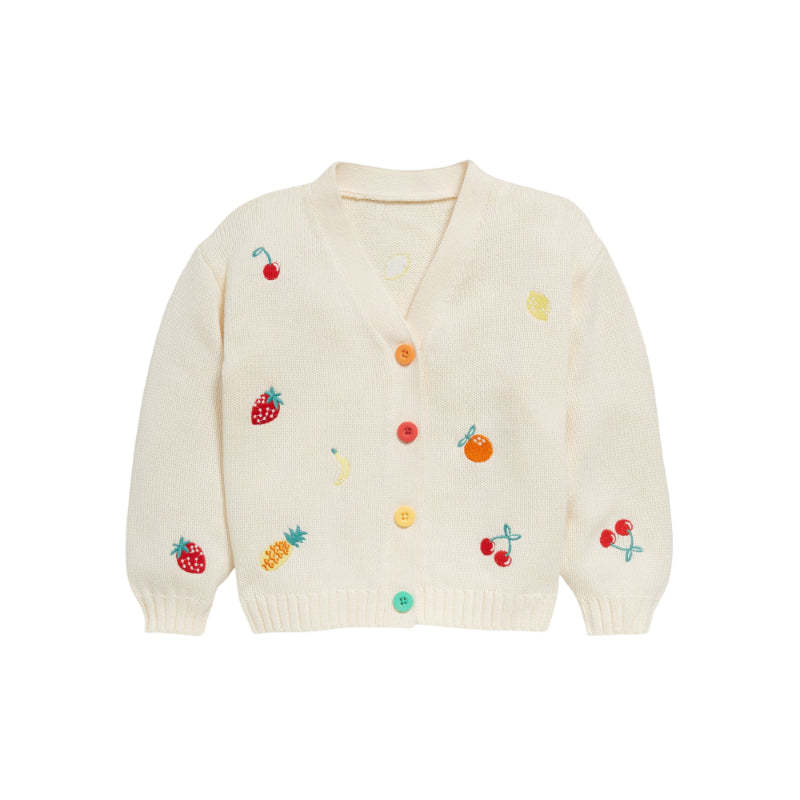 Fruit Embroidered Cardigan Sweater for Toddlers and Kids
