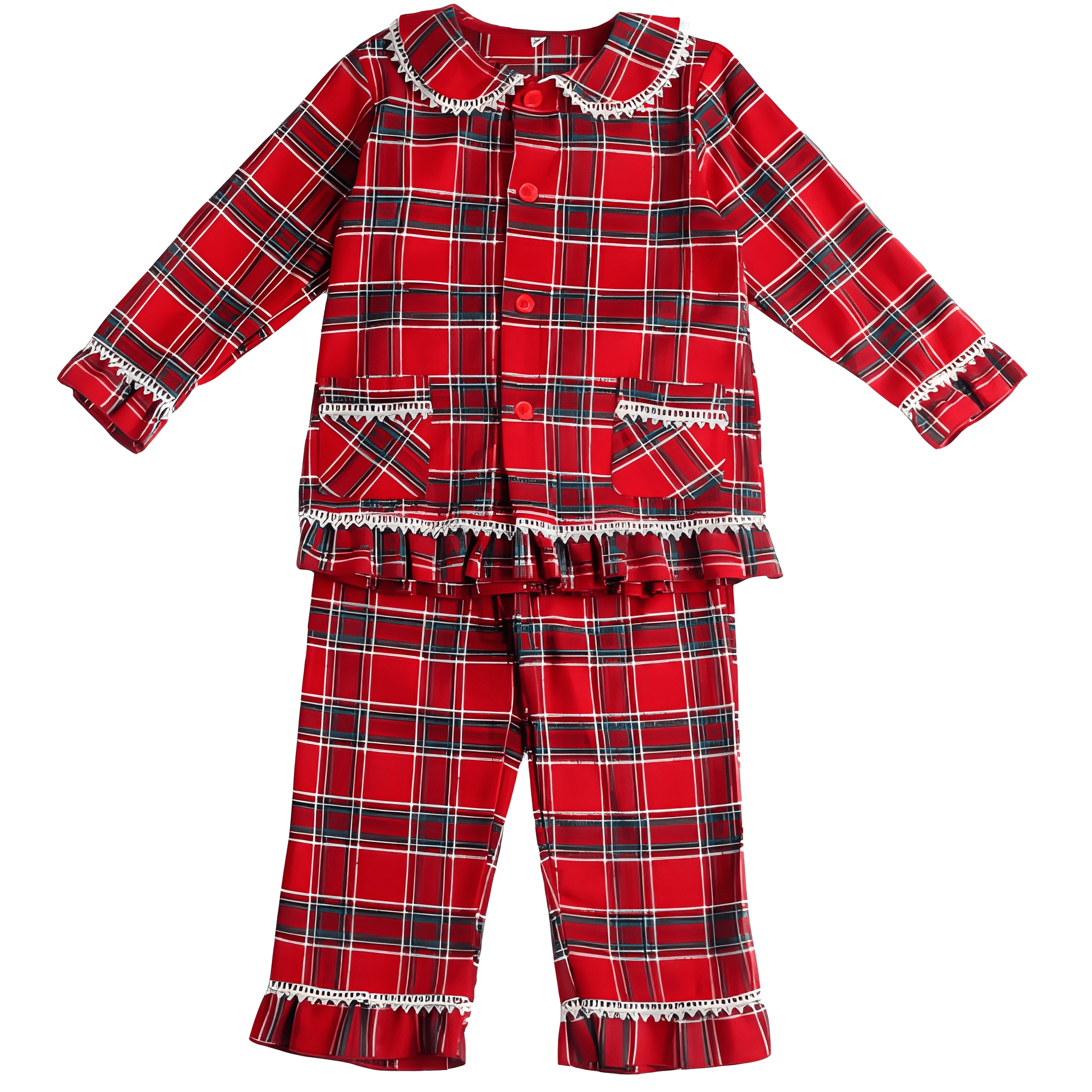 Kids Christmas Flannel Cotton Plaid Pajama Set For Siblings