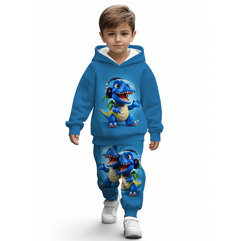 Dinosaur Print Hoodie And Pants Set For Toddler Boys