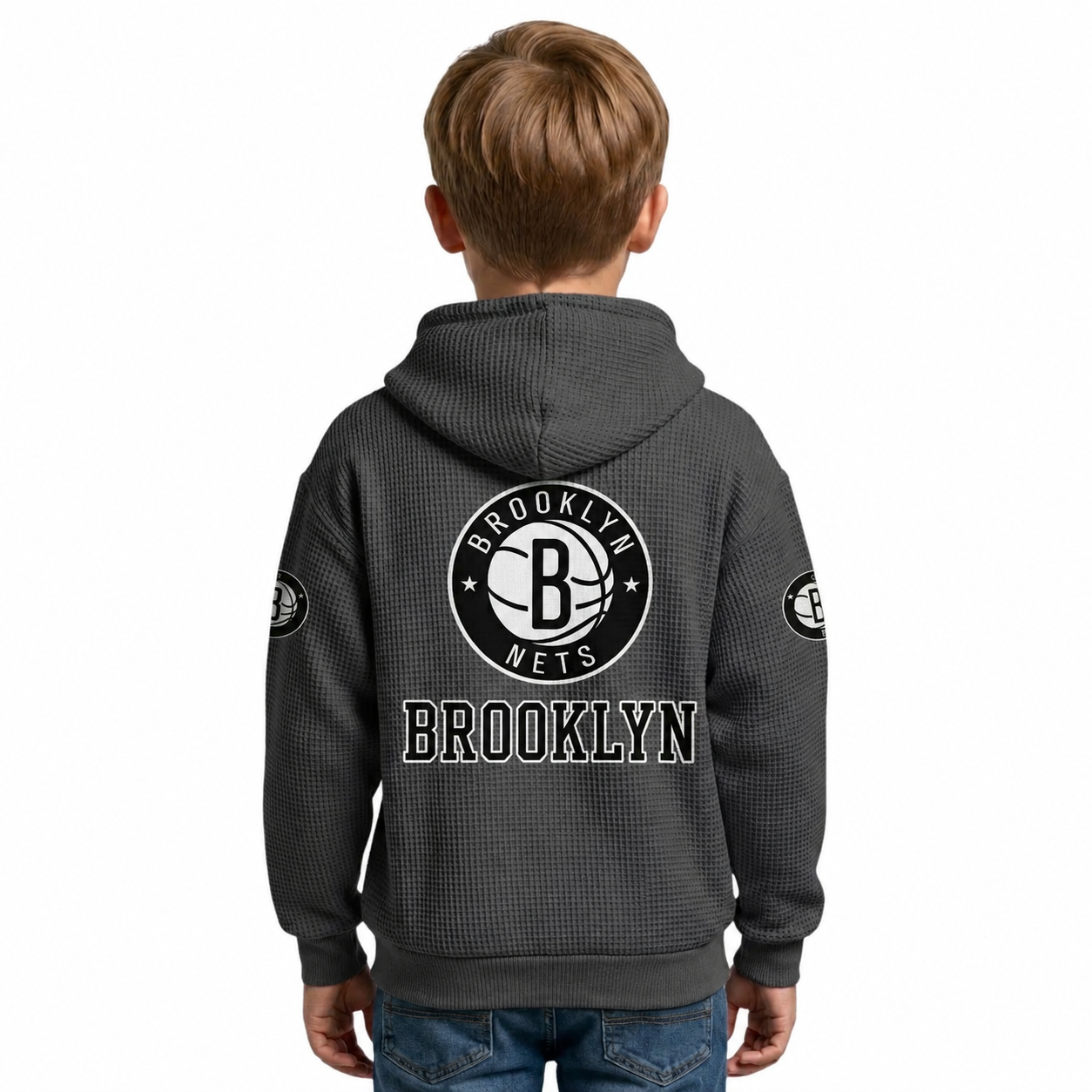 Brooklyn Nets EST 1967 Printed Waffle Quarter Zip Basketball Fan Hoodie For Kids