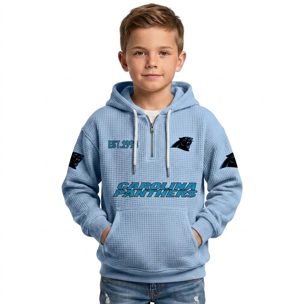 Carolina Panthers EST 1993 Printed Quarter Zip Waffle Football Fan Hoodie For Kids