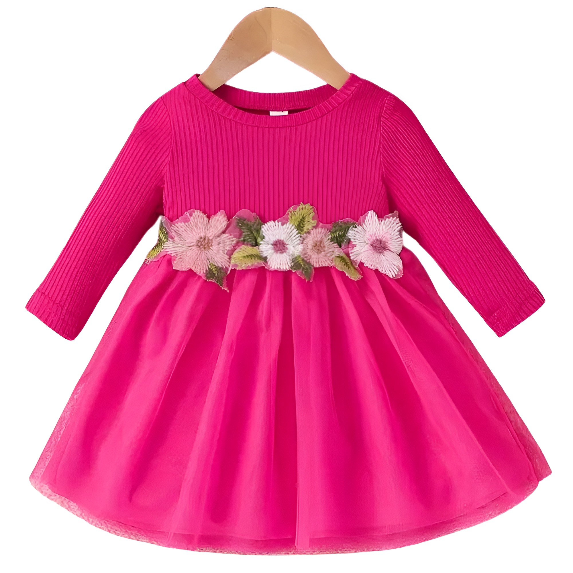 Long Sleeve Dress with Flower and Net