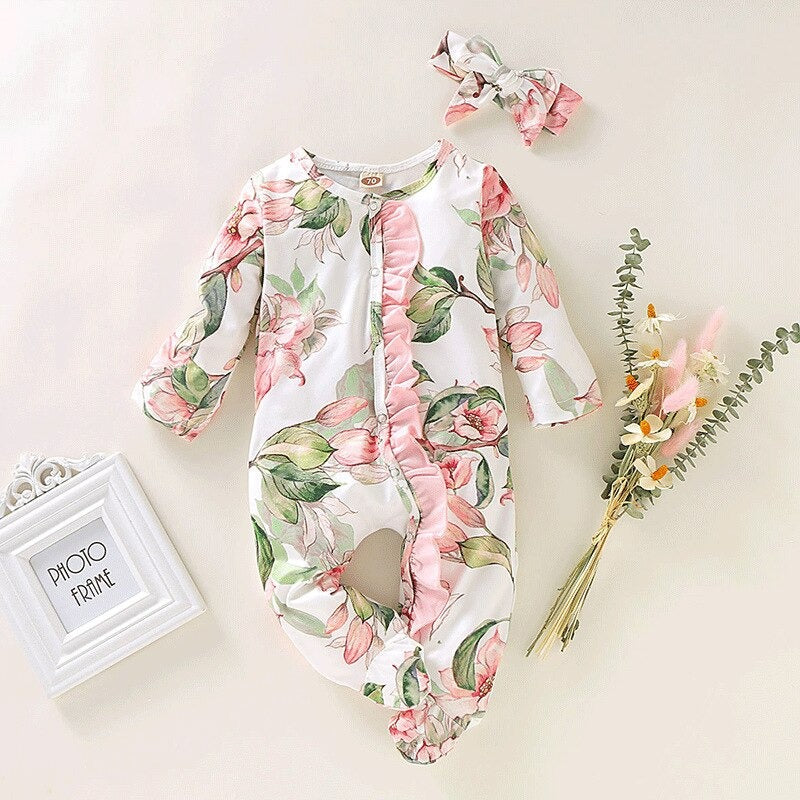 Floral Romper With Headband For Toddlers-Children Cloth Shop