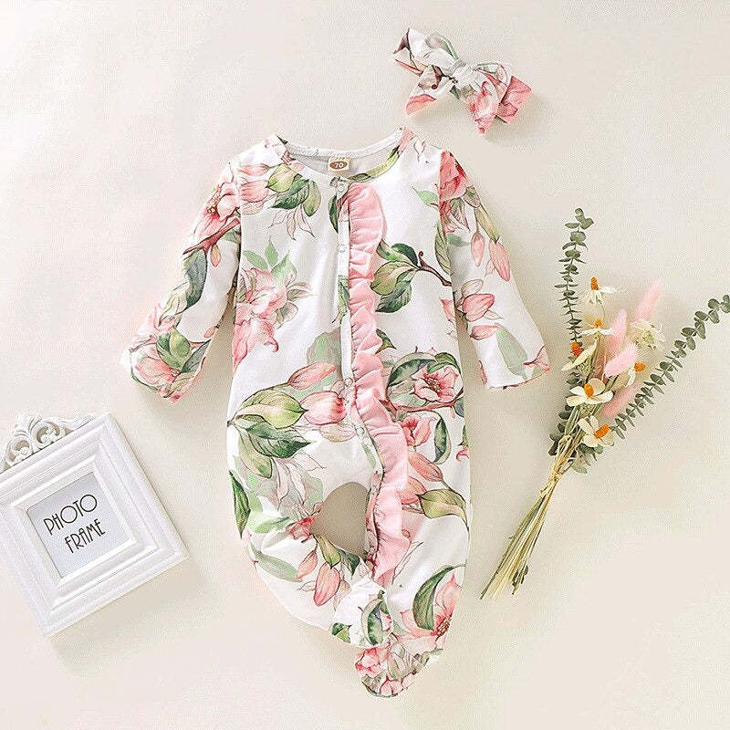Floral Romper With Headband For Toddlers-Children Cloth Shop