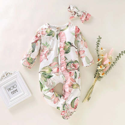 Floral Romper With Headband For Toddlers-Children Cloth Shop