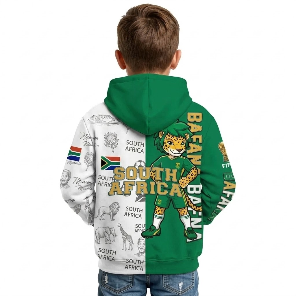 FIFA 2026 South Africa Football Themed All Over Printed Hoodie For Kids