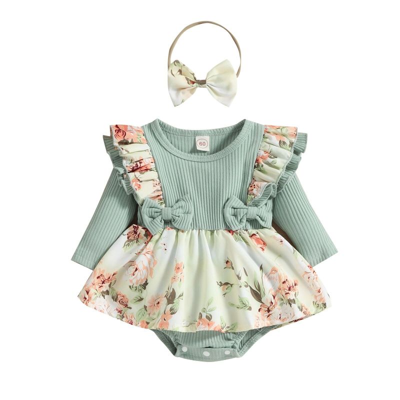 Girl's Floral Jumpsuit Dress With Headband Set-Children Cloth Shop