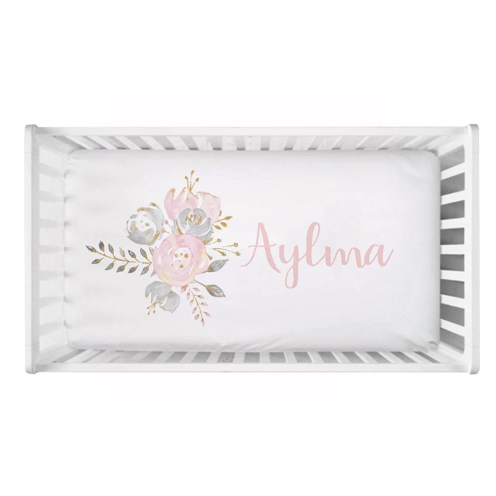 Personalized Blush Gold Floral Bedding Set-Children Cloth Shop