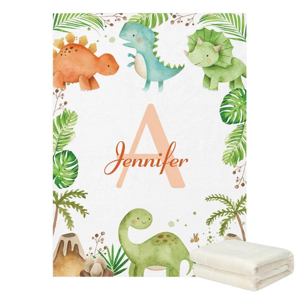 Watercolor Dinosaur Greenery Blanket-Children Cloth Shop