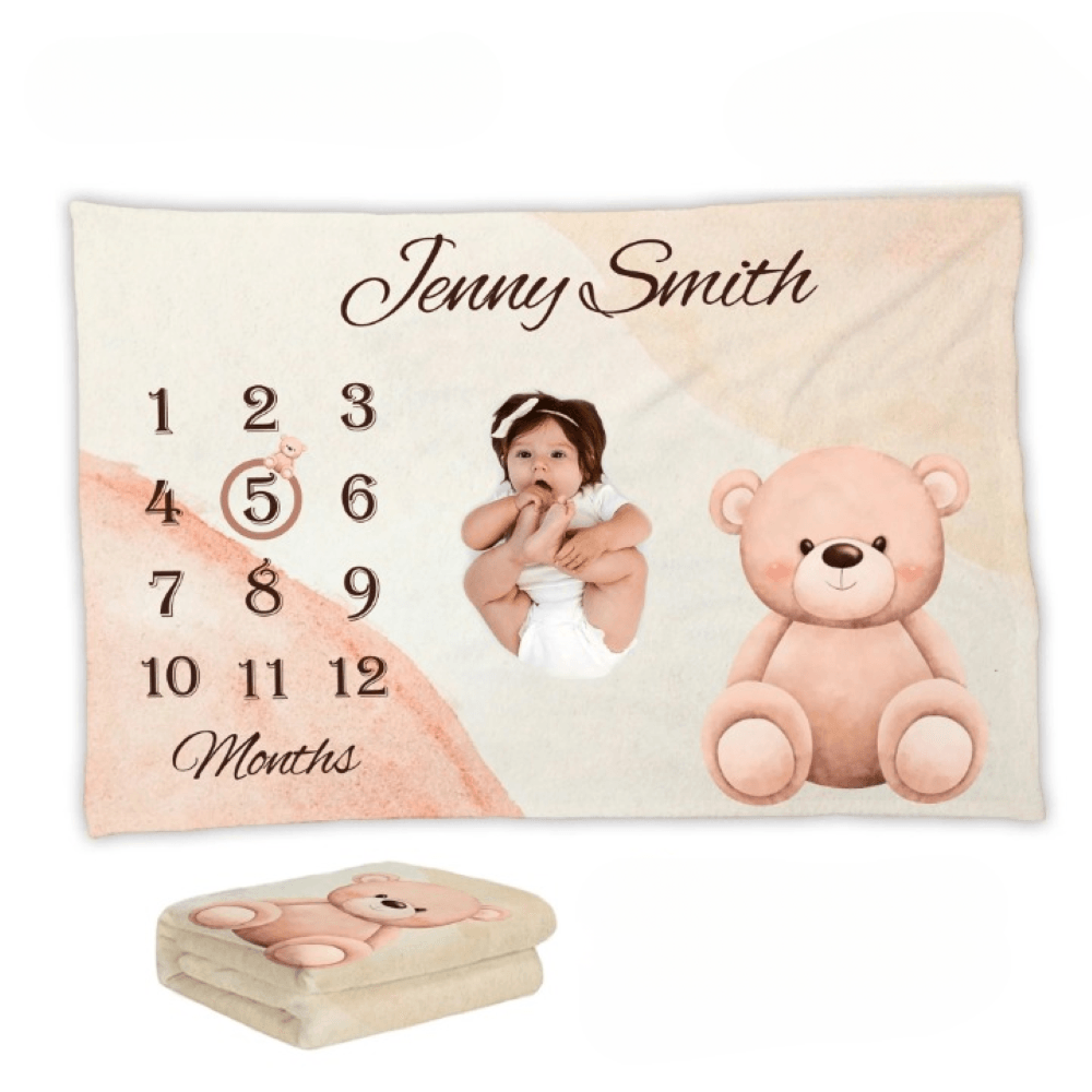 Teddy Milestone Photo Blanket for Monthly Baby Pictures-Children Cloth Shop