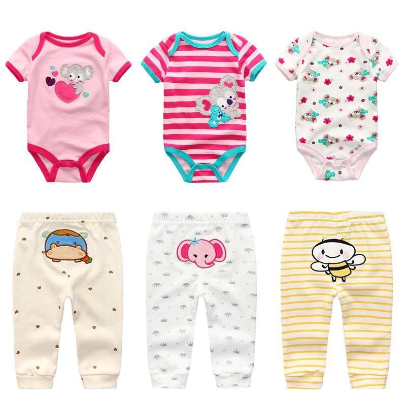 Newborn Baby 6 Piece Bodysuit & Pant Set-Children Cloth Shop