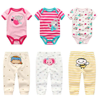 Newborn Baby 6 Piece Bodysuit & Pant Set-Children Cloth Shop
