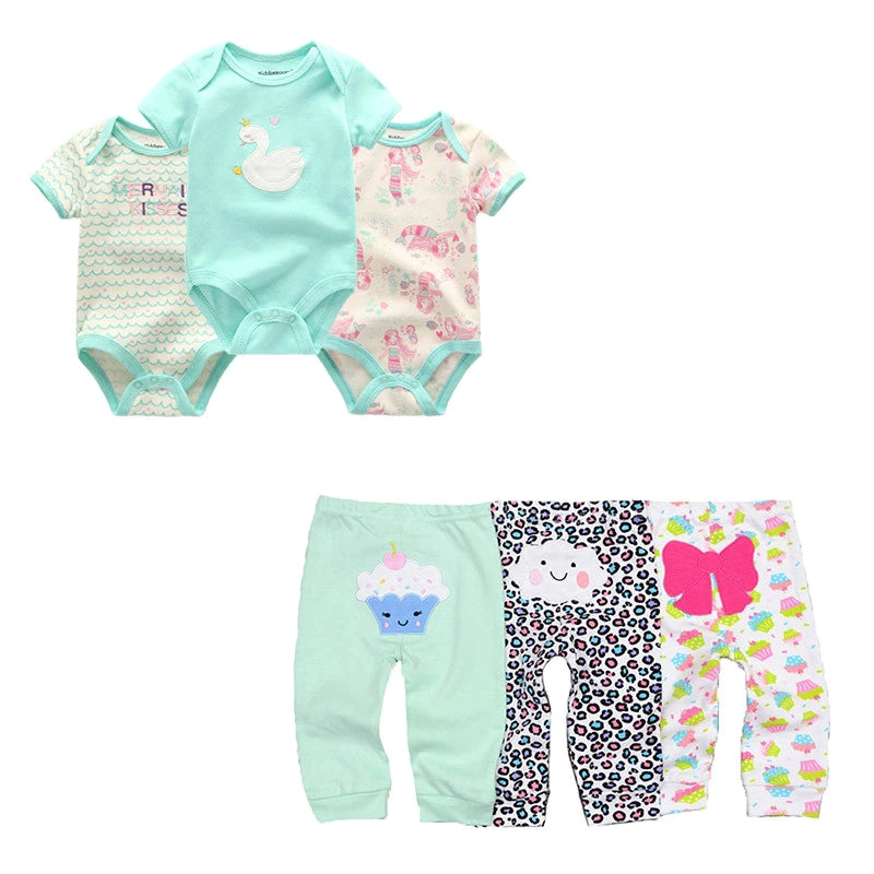 Newborn Baby 6 Piece Bodysuit & Pant Set-Children Cloth Shop