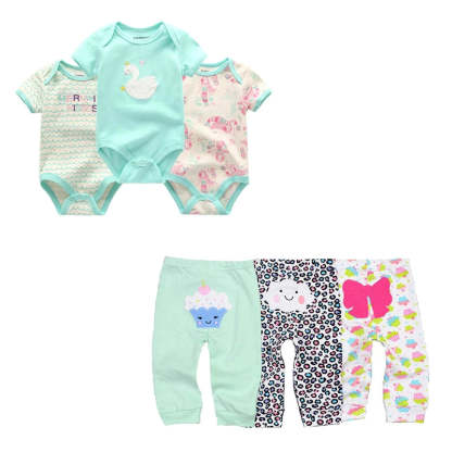 Newborn Baby 6 Piece Bodysuit & Pant Set-Children Cloth Shop
