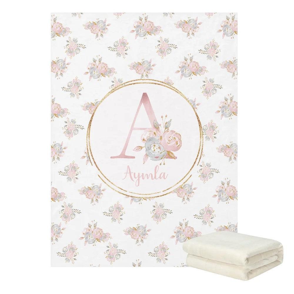 3 Pieces Personalized Blush Gold Floral Bedding Set-Children Cloth Shop