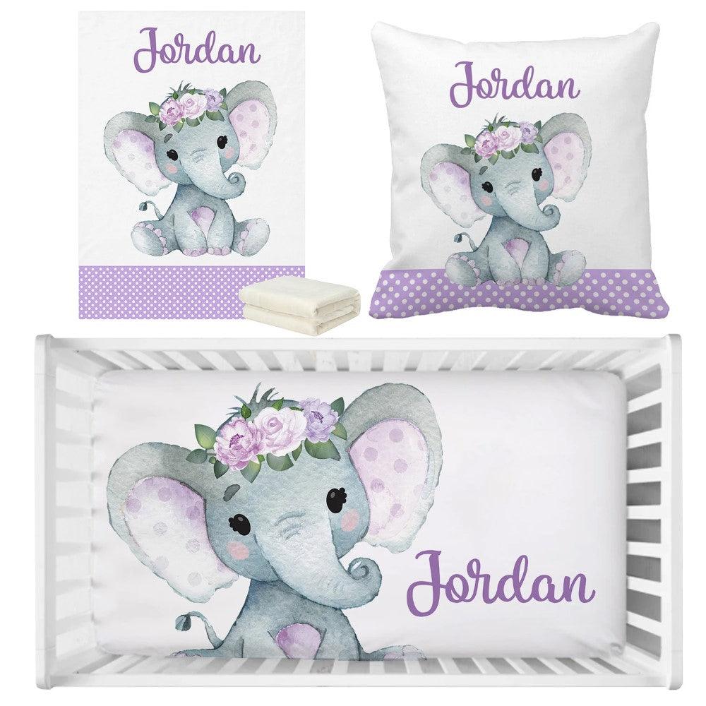 3 Piece Flower Elephant Custom Name Bedding Set-Children Cloth Shop