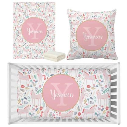 Floral Unicorn Name Bedding-Children Cloth Shop