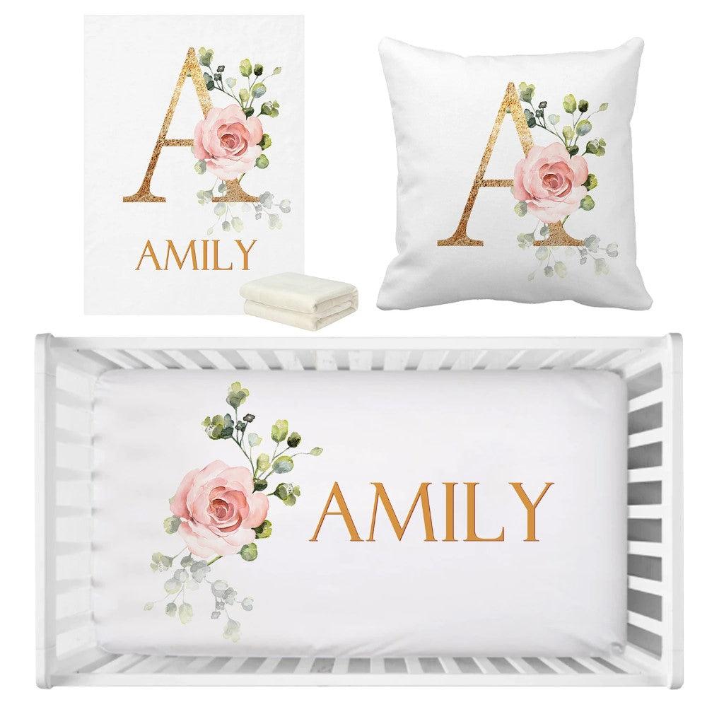 Monogram Peach Rose Bedding-Children Cloth Shop