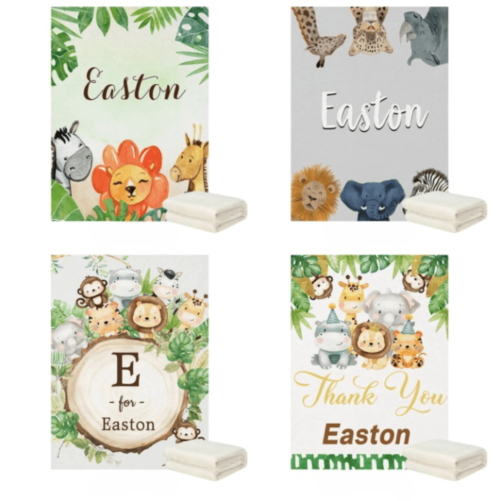Custom Name Jungle Animals Baby Blanket-Children Cloth Shop