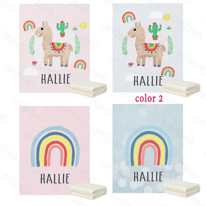 Personalized Llama Rainbow Blanket-Children Cloth Shop