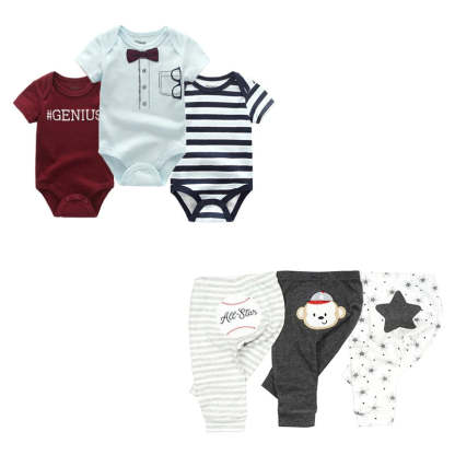 Newborn Baby 6 Piece Bodysuit & Pant Set-Children Cloth Shop
