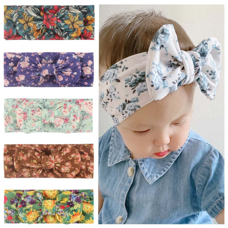 6Pcs Flower Print Bow Headband For Girls-Children Cloth Shop