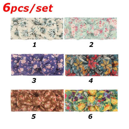 6Pcs Flower Print Bow Headband For Girls-Children Cloth Shop