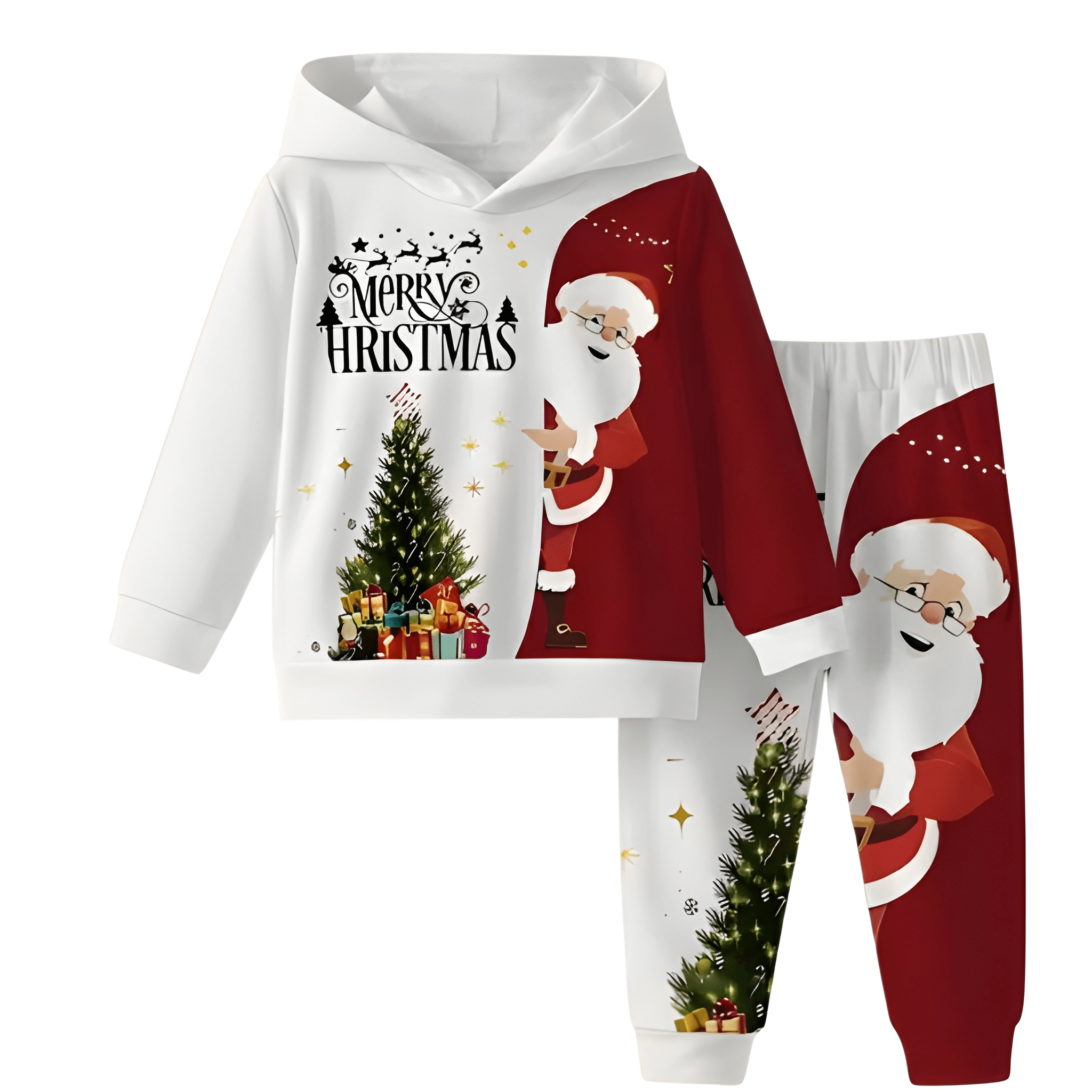 Christmas Graphic Printed Kids Hoodie Set