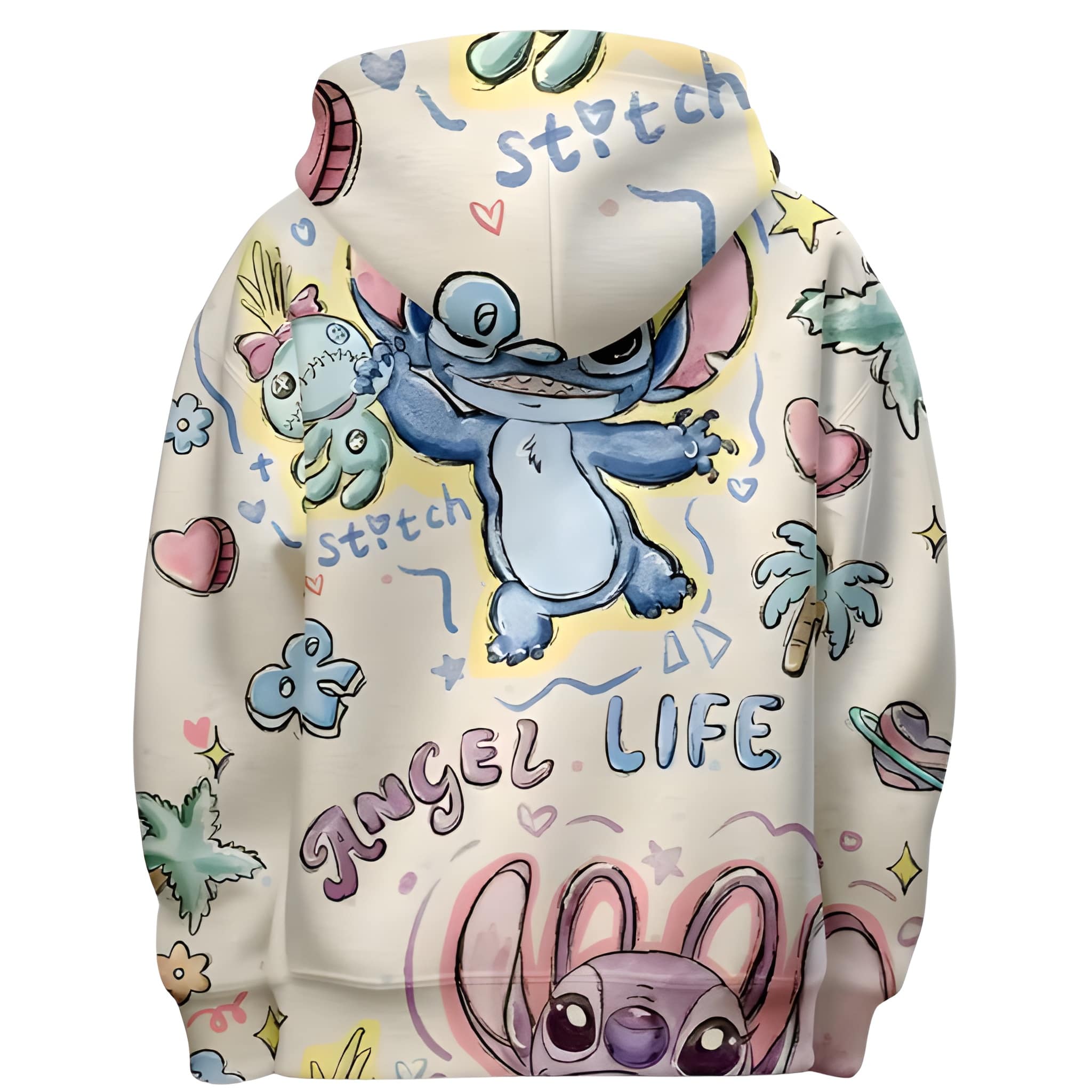Stitch Cartoon Print Long Sleeve Hoodie For Girls