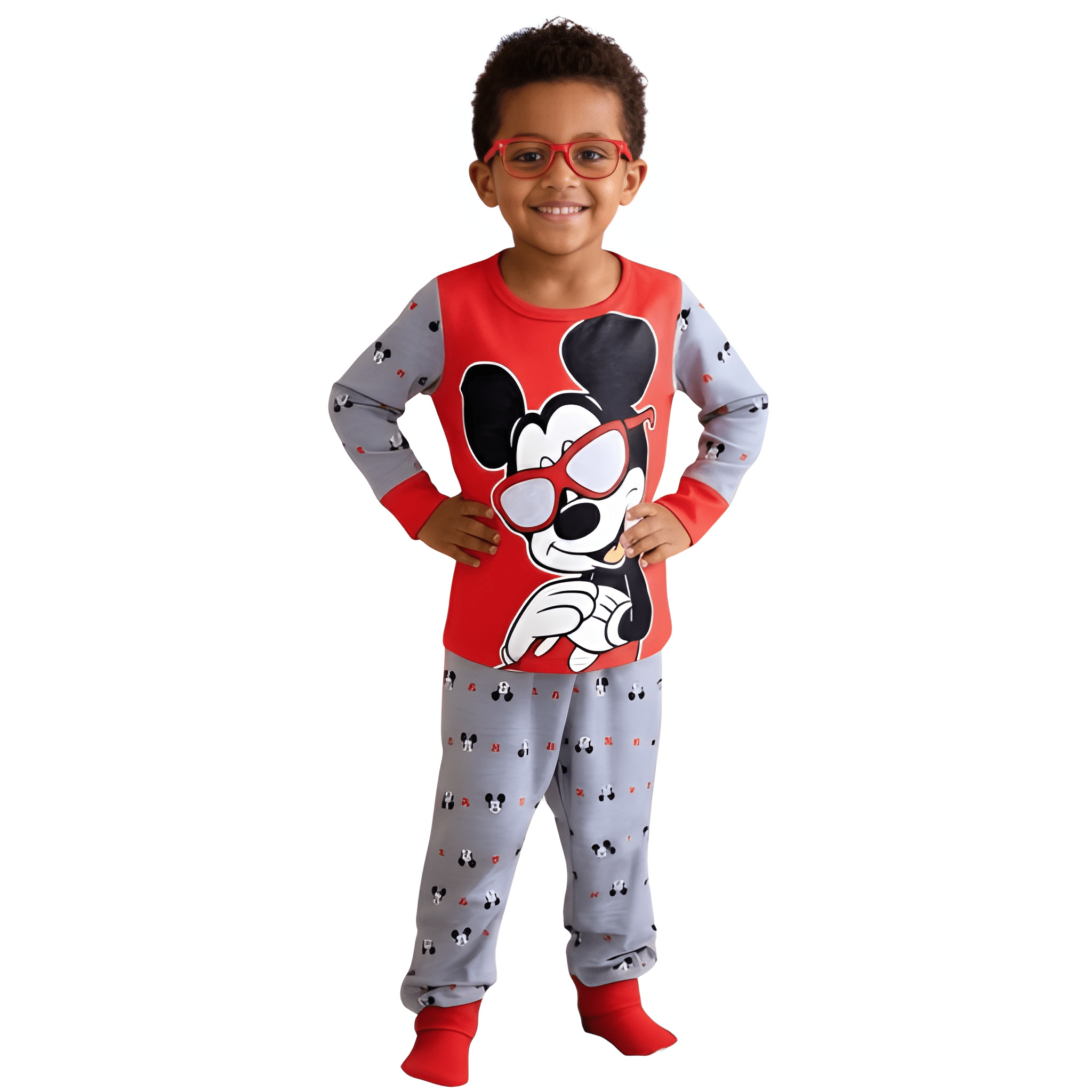 Mickey Print Flame-Retardant Fabric Fashion Pajama Set For Boys 