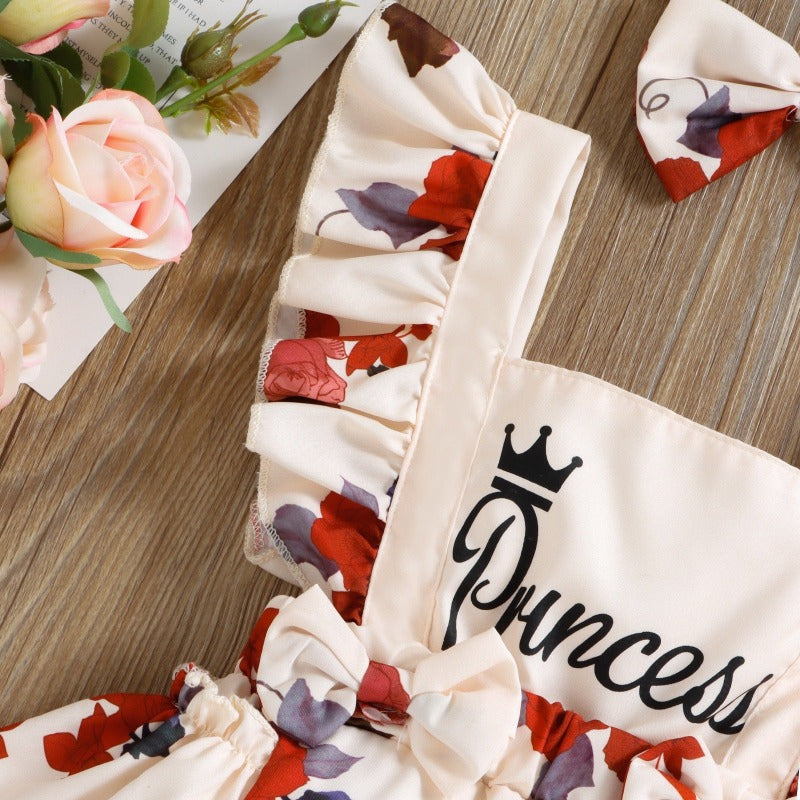 Sleeveless Princess Floral Print Jumpsuit-Children Cloth Shop