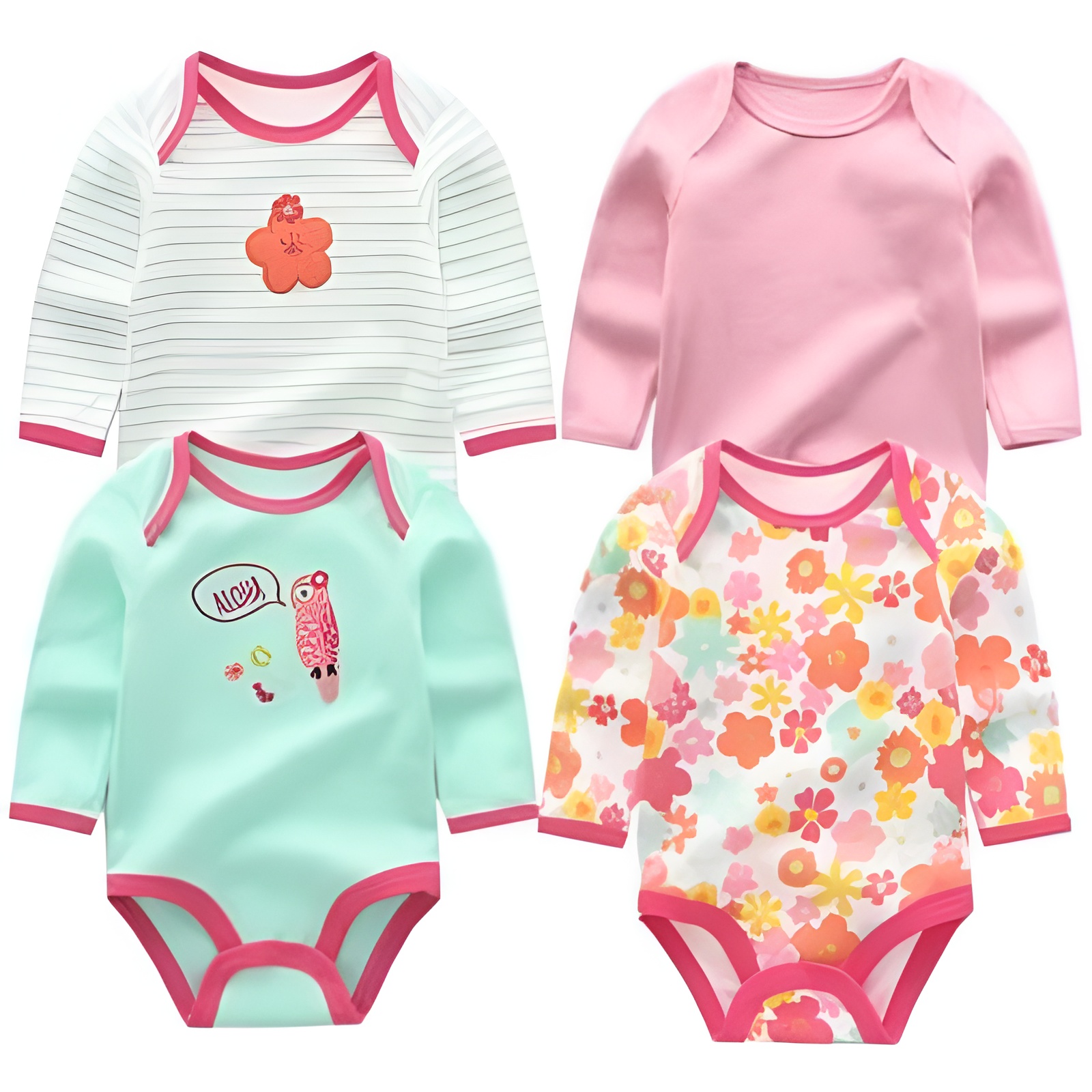 4Pcs Cartoon Print Long Sleeve Jumpsuit